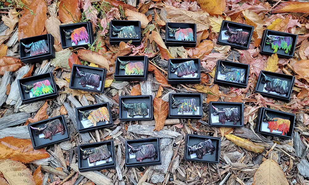 Hand Painted Heilan Coo Brooch